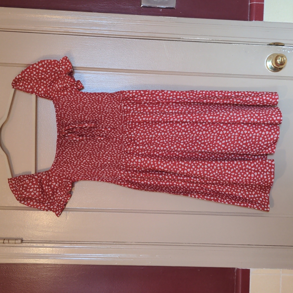 SHEIN, L, Red & White Floral Print Dress
